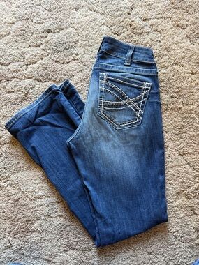 ARIAT Blue Women's Mid-Rise Stretch Jeans with Decorative Pocket Stitching